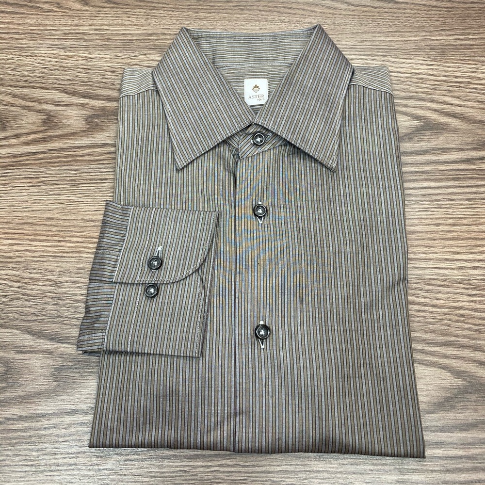 Aster Taupe & Grey Stripe Dress Shirt 16 34/35